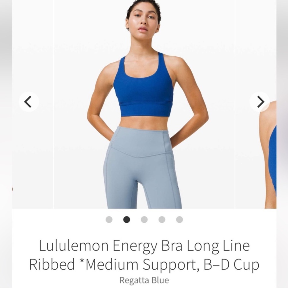 Lululemon energy bra long line ribbed in regatta blue. Size 6